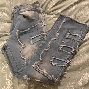 Men's Distressed Gray Jeans